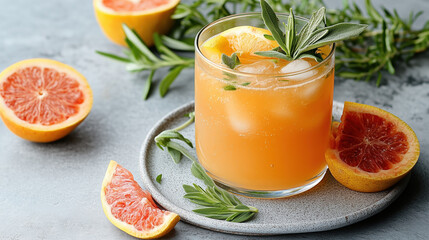 Wall Mural - Refreshing iced tea with citrus fruits and herbs, perfect for summer