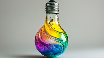 Poster - Creative inspiration concept with colorful lightbulb made from liquid glass