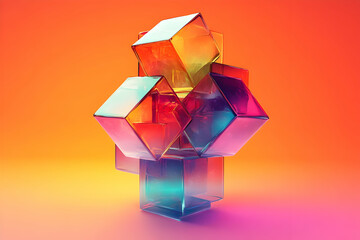 Poster - Colorful glass cubes abstract art, orange background
