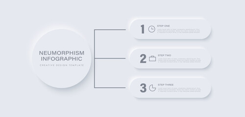 Flowchart infographic in neumorphic style. Business concept with 3 options, parts, steps or processes.