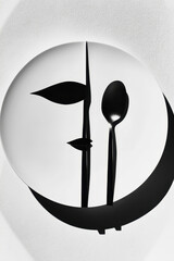 Poster - Monochrome Modernist Composition with Spoons on White Textured Surface