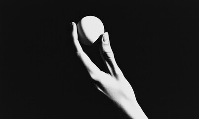 Poster - Monochromatic Artistic Hand Holding Sphere in High Contrast Black and White