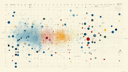 Poster - A scatter plot chart analyzing stock correlations, with data points spread across a grid, emphasizing relationships between different stocks.