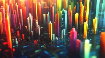 Poster - a stacked area chart with vibrant colors on a digital screen, showing layered data distribution over
