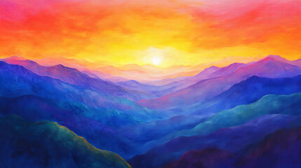 Aufkleber - Sunrise over the mountains, great smoky mountains, bright beautiful colors, view, colorful, sunrise in the mountains