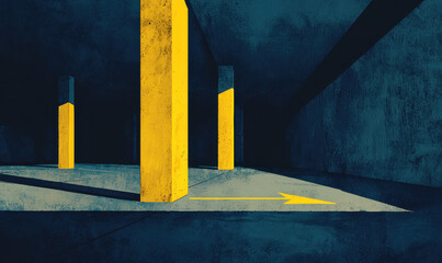 Poster - Abstract Geometric Shadows with Yellow and Blue Contrast