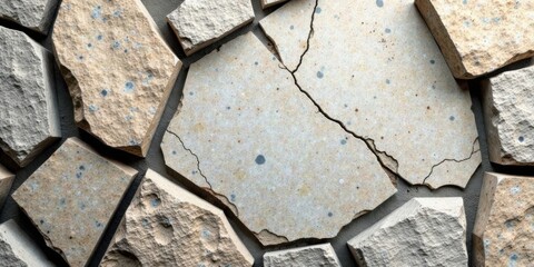 Leinwandbilder - A Detailed Close-Up of Irregularly Shaped Stone Tiles with Cracks and Speckles