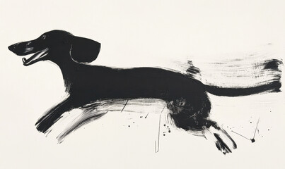 Poster - Dynamic Black Ink Dachshund Illustration on White Background