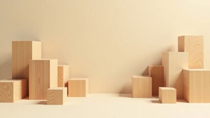 Aufkleber - Abstract Minimalist Wooden Block Arrangement on Neutral Background
