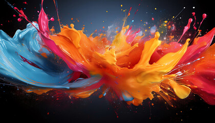 Poster - A vibrant explosion of blue and orange paint splashes, creating a dynamic and colorful visual display against a dark background.