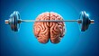 © real graphics - 3D illustration of a brain lifting a dumbbell and barbell symbolizing strength and fitness