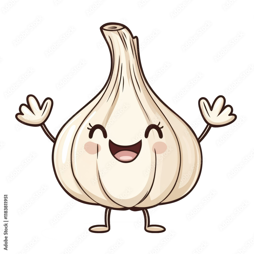 Garlic Face Garlic happy cute smiling face character cartoon isolated on white ...
