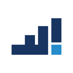 Poster - The image shows a flat logo design of a sleeping letter F with an exclamation mark in blue color that looks like a graph bar
