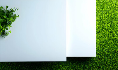 Sticker - Green grass backdrop, white stage, plant, product display