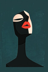 Poster - Abstract Portrait in Dark Blue and Red with Minimalist Design