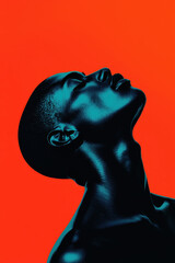 Poster - Striking Digital Portrait with Bold Red and Cyan Contrast