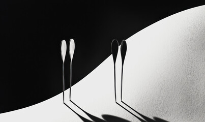 Poster - Minimalist Black and White Abstract Design with Spoons and Shadows
