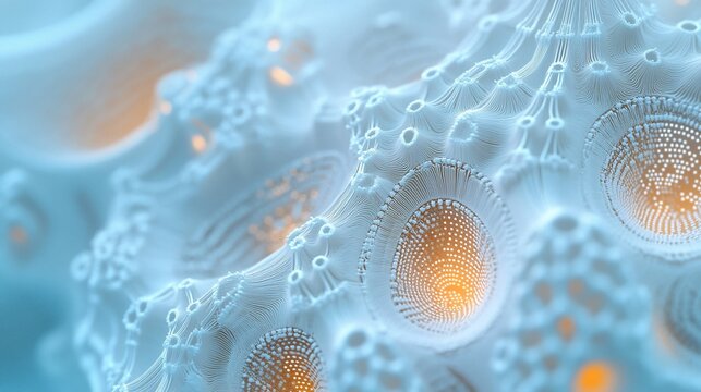 Abstract 3D rendering of a complex organic structure with glowing inner tunnels and intricate details.