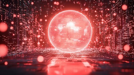 Aufkleber - Red glowing sphere in futuristic digital space.