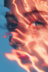 Poster - Dreamy Portrait with Abstract Light Reflections in Blue and Orange