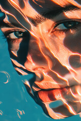 Poster - Vibrant Portrait with Water Reflections in Warm and Cool Tones