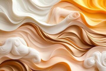 Poster - Mesmerizing Metallic Waves of Luxury An Exquisite Abstract Composition in Peach Amber and Ivory Tones Featuring Intricate Fractal like Motifs and a Texture in a Rococo Style