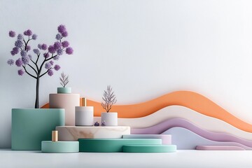 Poster - Visually striking marble esque abstract composition featuring a harmonious blend of pale pink soft lavender and delicate ivory hues