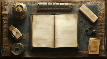 Poster - A beautifully arranged concept of journaling, featuring a neatly opened notebook with blank pages ready for writing, serene and inviting atmosphere for personal reflection and creativity