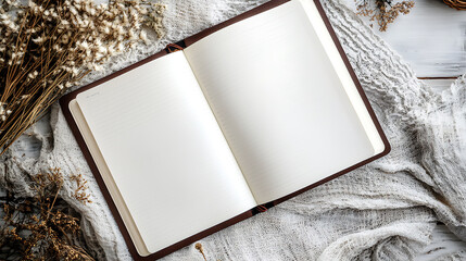 Aufkleber - A beautifully designed journaling notebook lies open to a blank page, inviting creativity, the page is adorned with abstract decorative elements, adding an artistic touch to the notebook