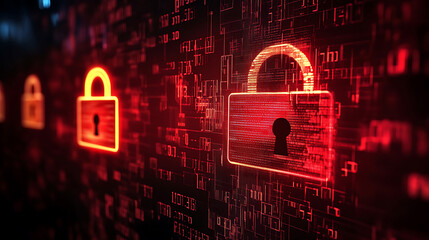 Leinwandbilder - A data breach or unauthorized access to sensitive information, abstract tech background screen elements symbolize the complex nature of cybersecurity and the threats in the digital world