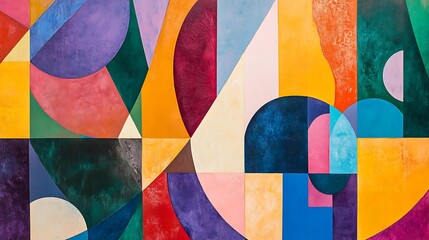 Aufkleber - Vibrant abstract artwork featuring geometric shapes in a multitude of bright colors with painting showcases a dynamic interplay of form color.