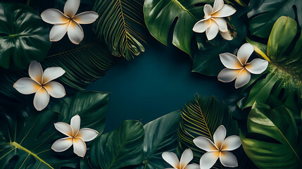 Poster - A flat lay of flowers and leaves creating a serene natural frame