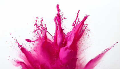 Poster - A vibrant splash of pink paint, creating an artistic explosion against a white background.