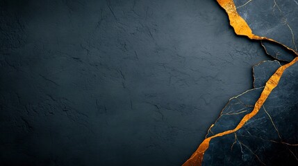 Poster - Moody and dramatic charcoal and deep navy blue marble with glimmering gold veins showcasing a bold luxurious
