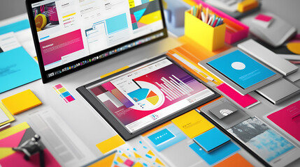 Poster - A vibrant graphic design concept showcasing digital marketing strategies and project management tools for enhancing website user experience (ux) and interface design
