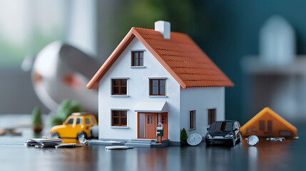 Aufkleber - A visual representation of home insurance and security concept, showcasing symbols of protection for residential property and real estate, reflecting the insurance industrys services