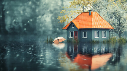 Poster - A visual representation of home insurance and security concept, showcasing symbols of protection for residential property and real estate, reflecting the insurance industrys services