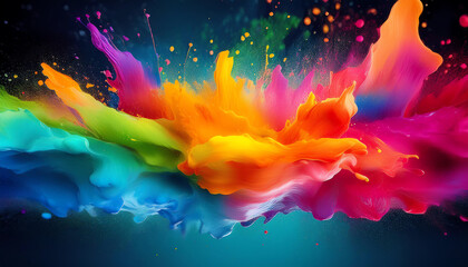 Poster - A vibrant explosion of colorful paint splashes against a dark background, showcasing a dynamic interplay of hues and textures.