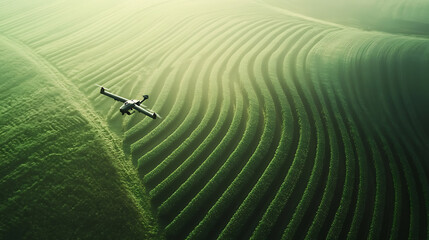 Aufkleber - Agricultural drone in action, flying above a field, precision farming by monitoring crop health, improving water efficiency and reducing chemical usage, sustainable agriculture