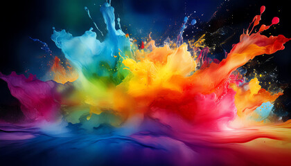Poster - A vibrant explosion of colors creating a dynamic, abstract visual effect against a dark background.