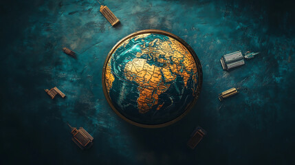 Aufkleber - An inspiring concept image showcasing a globe surrounded by iconic international landmarks, symbolizing the opportunities and adventures of global education and studying abroad