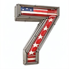 Number seven with American flag design, white isolated background.