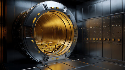 Poster - Closed bank vault with gold bars inside