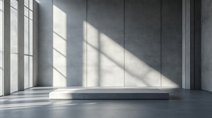 Poster - Contemporary concrete gallery interior with mock up place on wall and shadows, 3d rendering