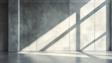 Fototapete - Contemporary concrete gallery interior with mock up place on wall and shadows, 3d rendering