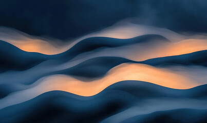 Poster - Abstract Waves with Dark Blue and Warm Orange Highlights
