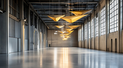 Poster - empty, modern industrial space, this image highlights the elegance of minimalist design in contempor