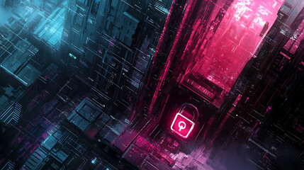 Leinwandbilder - Endpoint detection and response (edr) concept, featuring a padlock symbol within a high-tech, cybersecurity-inspired environment, suggesting data protection and network security