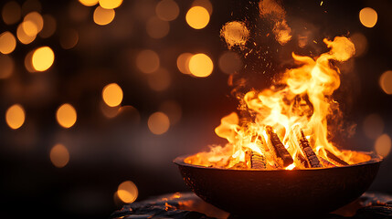 Poster - Happy lohri poster with bonfire and bokeh lights