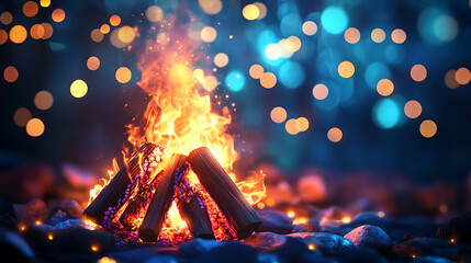 Poster - Happy lohri poster with bonfire and bokeh lights